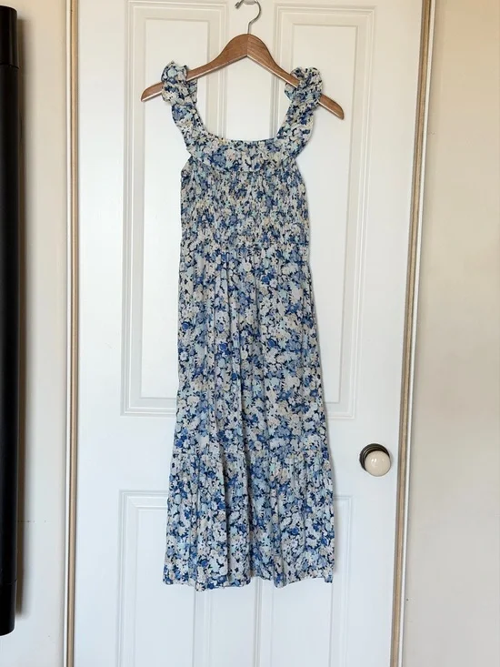 GAP Blue and White Floral Smocked Ruffle Dress - Picture 2 of 4